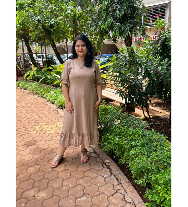 Beige Bell Sleeves Long Dress