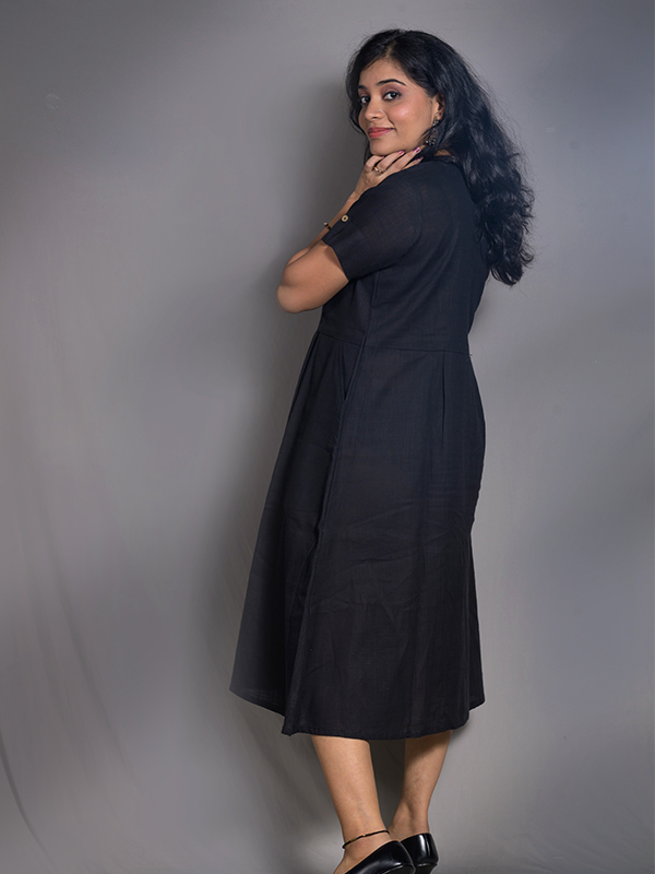 Black Half sleeves  Long Dress 