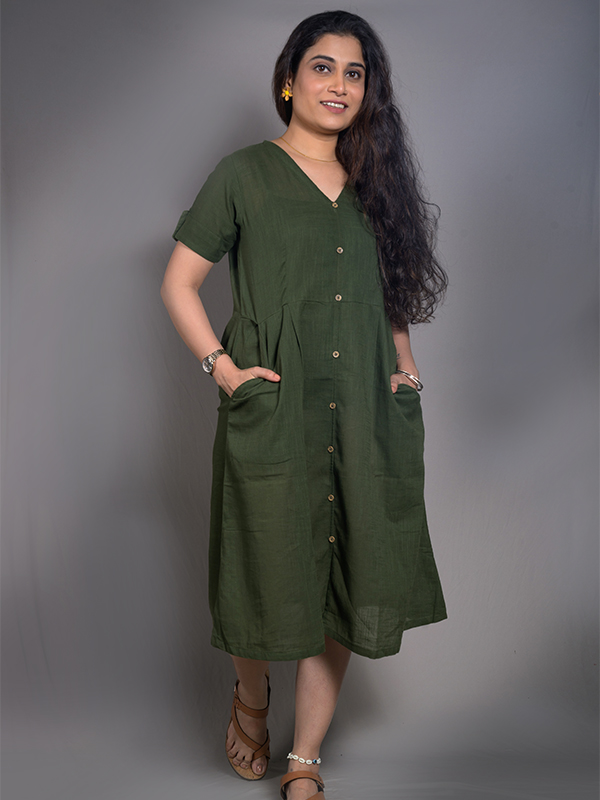 Green Half sleeves  Long Dress 