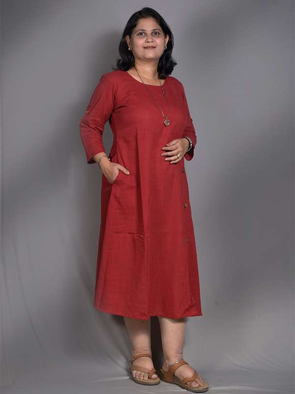 Maroon side button long dress 