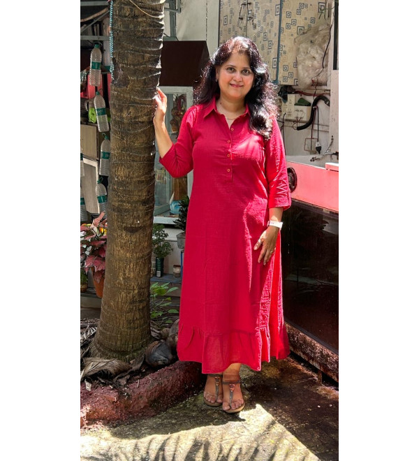 Maroon Collar Long Dress