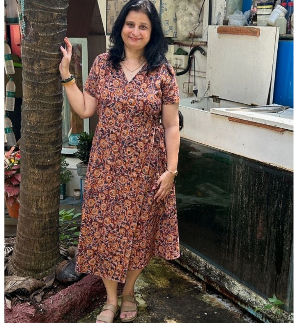KALAMKARI ANGHARKHA DRESS - COFFEE 