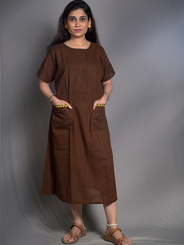 Coffee Mirror work long dress 