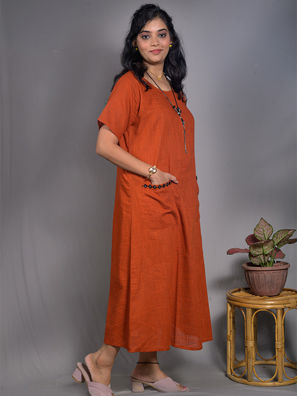 Rust Mirror work long dress 