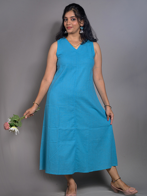 Sleeveless Blue long Dress 