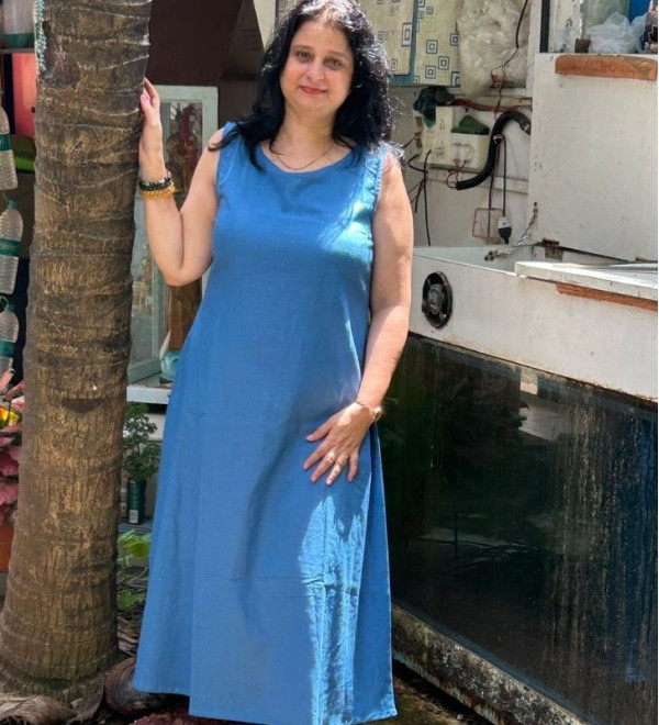 Steel Blue Sleeveless Long Dress