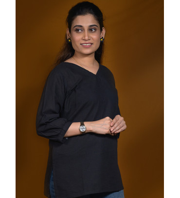 Black V Neck Short T...