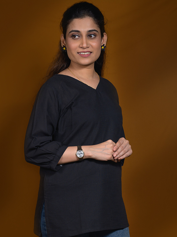 Black V Neck Short Top